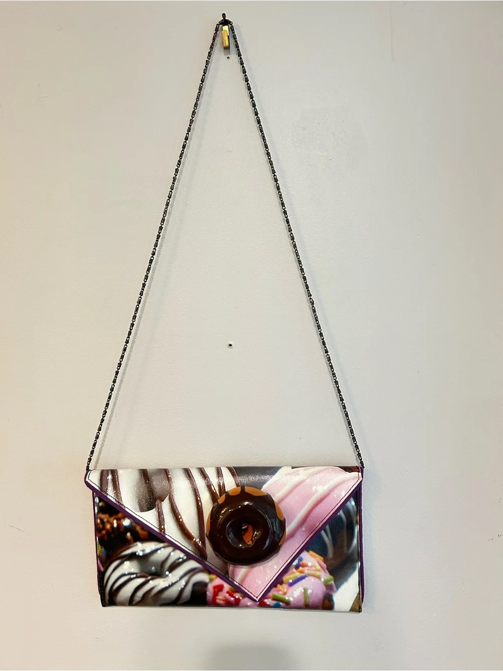Pink Donut-Accent Envelope Clutch Wristlet